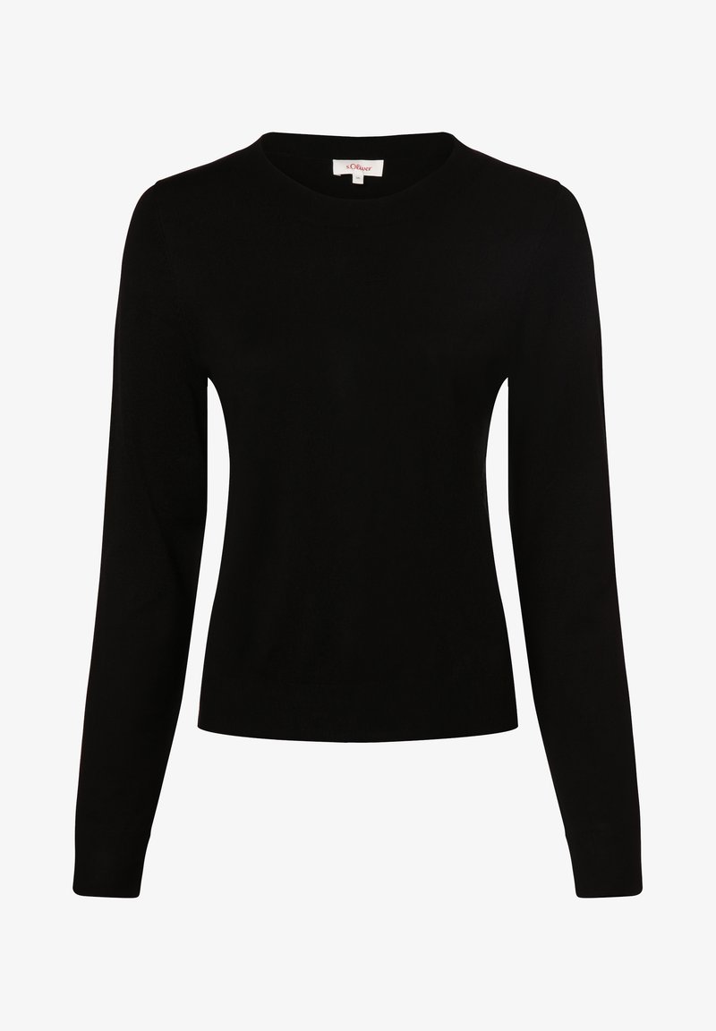 Zwarte lange mouwen trui met een ronde halslijn. Gemaakt van een soepele, zachte stof, met een aansluitend ontwerp en minimale naaddetails.