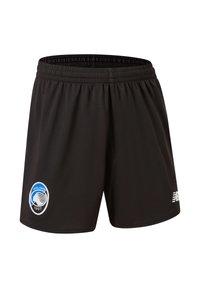 Musta urheilushortsit, joissa on joustava vyötärökaitale ja vasemmalla puolella sinivalkoinen Atalanta-logo kirjailtuna. Oikealla puolella valkoinen New Balance -logo.