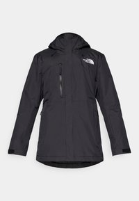 Kerge must veekindel jakk kapuutsiga, lukuga rinnatasku ja reguleeritavad mansetid. Vasakul rinnal on The North Face logo.