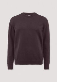 Dunkellila Crewneck-Pullover mit langen Ärmeln, gerippten Bündchen und Saum. Glatte Textur, klassisches Design, geeignet für legere oder formelle Anlässe.