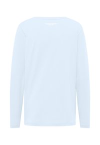  Lichtblauwe longsleeve shirt met een ronde halslijn, zachte stof en een klein logo op de bovenrug gedrukt.