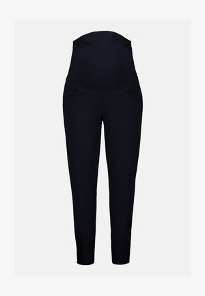 Zwarte zwangerschapsleggings met een hoge taille, gemaakt van rekbare stof. Voorzien van zijzakken en een taps toelopend ontwerp voor een strakke fit.