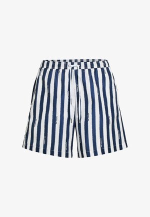 Triibulised ujumispüksid tumesinises ja valges, valmistatud kerge kangaga. Sisaldab nöörvööd ja peent brändingut triipude ääres.