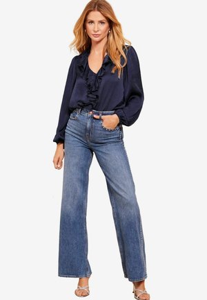 LONG SLEEVE RUFFLE FRONT - Blúzka - navy blue
