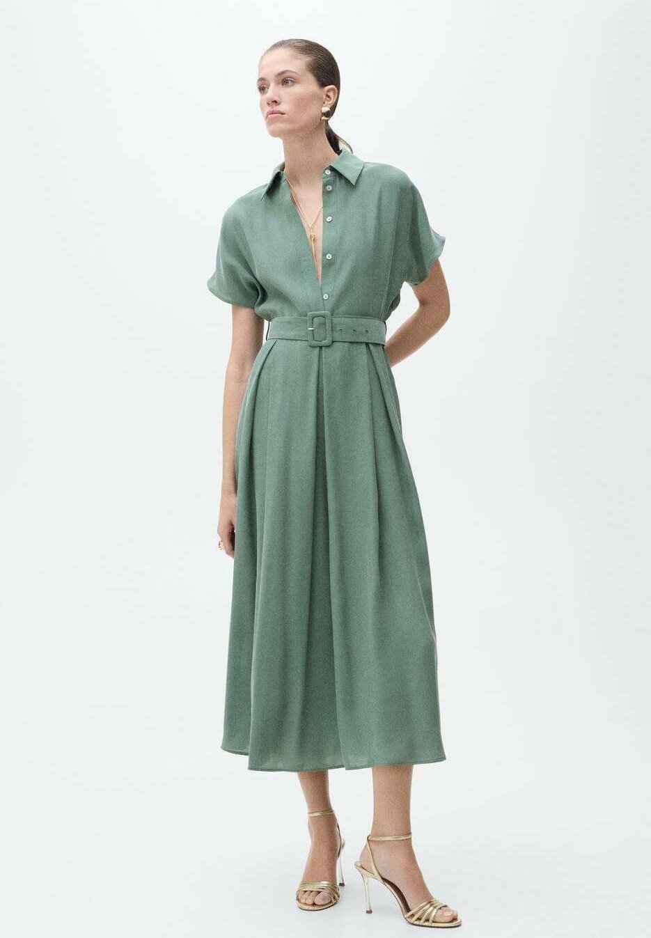 green emerald velvet dress Womens Mango green shirt dress size medium