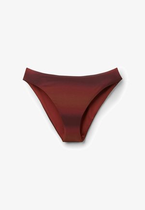 Braguita de bikini para mujer de color rojo oscuro con diseño liso y sin costuras, de cobertura media, mostrada sobre un fondo blanco.