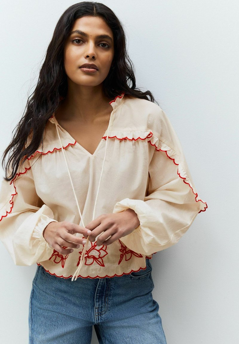 Next - REGULAR FIT - EMBRIODERED LONG SLEEVE - Blouse - cream red, Enlarge