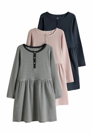 THE SET, 3 PACK LONG SLEEVE RIBBED JERSEY HENLEY DRESSES - Strickkleid - pink navy stripe