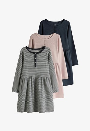 THE SET, 3 PACK LONG SLEEVE RIBBED JERSEY HENLEY DRESSES - Strickkleid - pink navy stripe