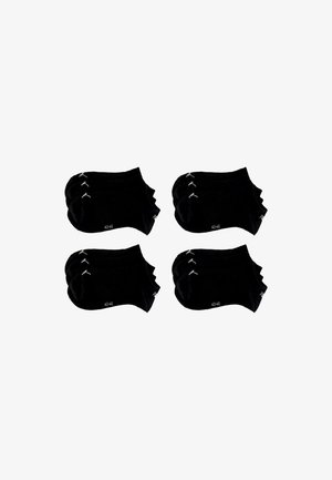 Black ankle socks, pack of four. Made from soft fabric, featuring ribbed cuffs and size markings (43-46) in white at the heel.