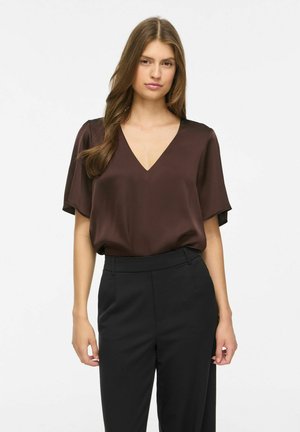 VILA, VIENNA RAVENNA V-NECK S/S TOP - NOOS - Blouse - coffee bean