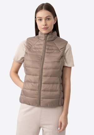 Rishi Drawstring Puffer Vest Grey Beige