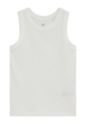 Canotta bianca senza maniche con scollo rotondo e ampie spalline, adatta per un abbigliamento casual.