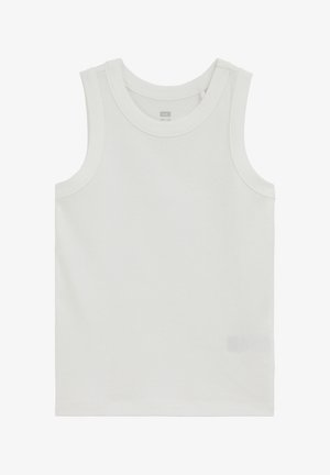 Biały top bez rękawów z okrągłym dekoltem i szerokimi ramiączkami, odpowiedni do codziennego noszenia.