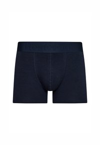 Boxers ajustados de un oscuro color azul marino, fabricados en una suave tela, con una cinturilla texturizada que presenta el bordado "Resteröds" y un pouch frontal contorneado.