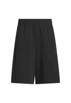 Shorts de sport noirs en tissu respirant, dotés d'une taille élastique et de poches fendues sur les côtés. Accent discret du logo à l'avant.