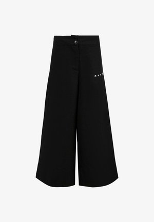 Culotte neri a gamba larga con chiusura a bottoni frontale, morbido al tatto e con il nome del brand stampato sul lato. Design sartoriale con vestibilità ampia.