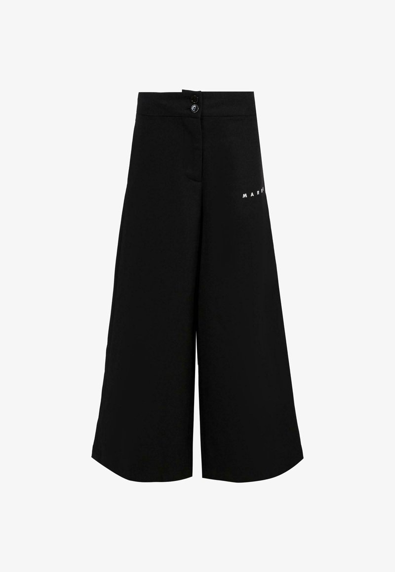 Czarne szerokie kuloty z przednim zapięciem na guziki, miękka tekstura i nadrukowana nazwa marki z boku. Dopasowany krój z luźnym fasonem.