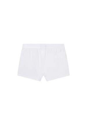 Shorts de algodón blancos con una cinturilla elástica, que presentan una textura suave y un diseño simple, sin adornos ni patrones.