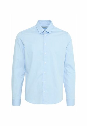 Lichtblauw lange mouwen overhemd gemaakt van katoen, met een geblokt patroon, knopen voorkant en een standaard kraag met knoopmanchetten.
