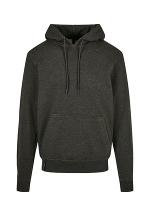 Tumma harmaa huppari, joka on valmistettu pehmeästä kankaasta. Siinä on säädettävä naruhuppu, etupuolella kengurutasku sekä resorit hihansuissa ja helmassa.