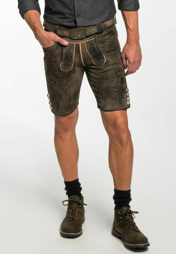 WAYEN MIT GÜRTELSCHNALLE - Lederhose - dunkelbraun