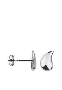 Orecchini a perno in argento con un design a goccia curva, con una finitura lucida e un retro decorativo che assomiglia a una spirale.