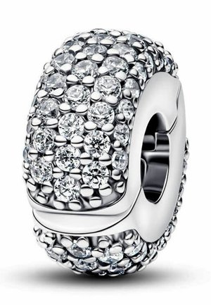 Silberner Charm-Bead, der mit mehreren klaren, rund geschliffenen Kristallen besetzt ist und eine funkelnde, strukturierte Oberfläche erzeugt.