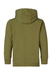 Grüne Kapuzenjacke mit kompletter Kapuze, gerippten Bündchen und Saum. Sanfte Textur mit verstärkten Nähten, minimalistisches Design ohne sichtbare Logos.