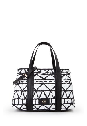 Borsa tote con motivo bianco e nero, due manici, tracolla regolabile e logo "V°73 Venezia" al centro davanti.