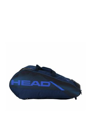 Borsa da tennis HEAD blu navy con dettagli neri, cerniera laterale e manici imbottiti, progettata per contenere più racchette e attrezzatura.