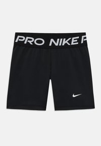 Czarne spodenki sportowe z teksturowanym pasem, na którym widnieje wyraźny napis "PRO NIKE" w białym kolorze. Zawierają małe białe logo Nike na nodze.