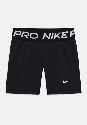 Shorts de sport noirs avec une ceinture texturée portant l'inscription "PRO NIKE" en lettres blanches grasses. Comprend un petit logo Nike blanc sur la jambe.