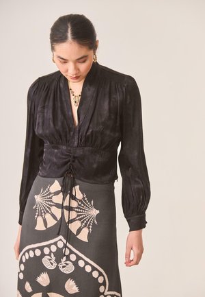 JACQUARD CINTURA CON FRUNCIDO - Blusa - negr