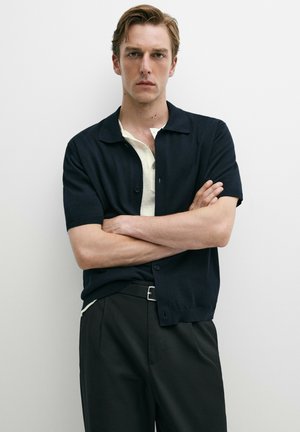 Massimo Dutti, SHORT SLEEVE BUTTON-DOWN KNIT T-SHIRT - Hemd - dark blue