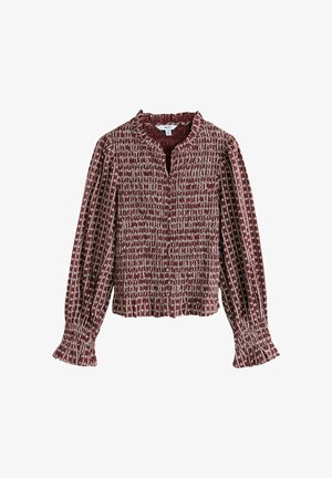 Next, SMOCKED BUTTON FRONT LONG SLEEVE BLOUSE - Skjortebluser - burgundy ditsy floral print