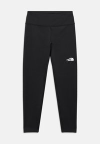 Μαύρο κολάν από ελαστικό ύφασμα, με υψηλή μέση και μικρό λευκό λογότυπο στο αριστερό μηρό. Λείο ύφασμα χωρίς σχέδια.