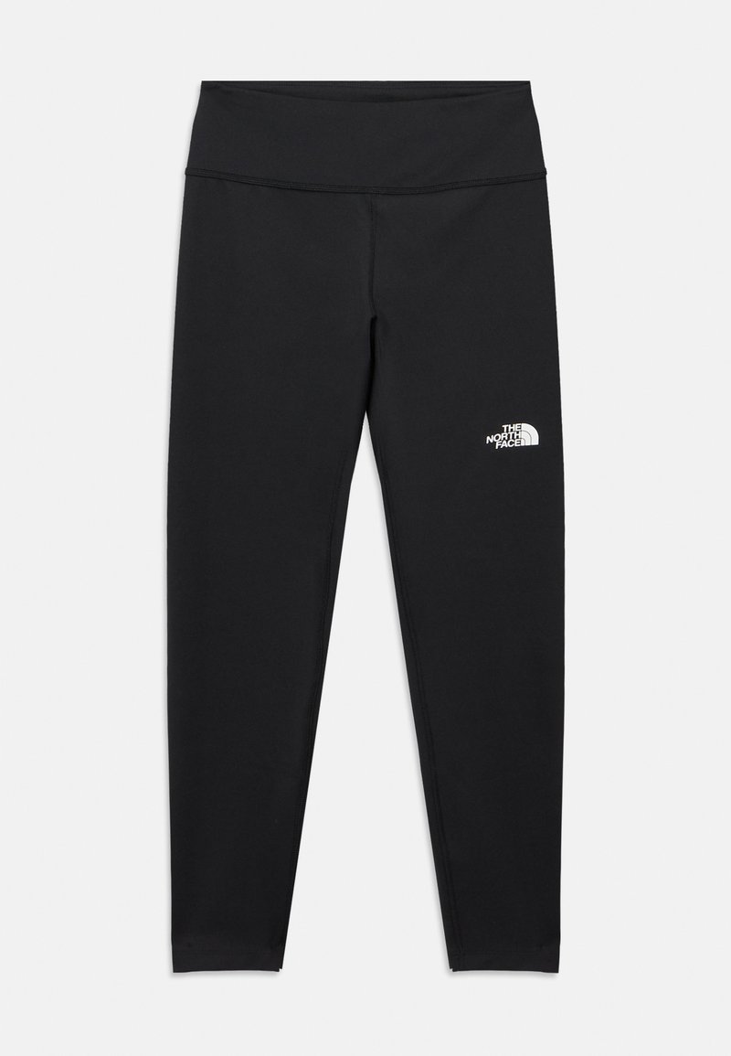 Μαύρο κολάν από ελαστικό ύφασμα, με υψηλή μέση και μικρό λευκό λογότυπο στο αριστερό μηρό. Λείο ύφασμα χωρίς σχέδια.