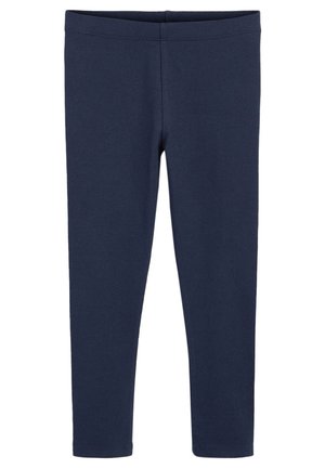 Leggings bleu marine en coton extensible. Présentent une surface lisse légèrement texturée et un design ajusté avec une taille élastiquée.