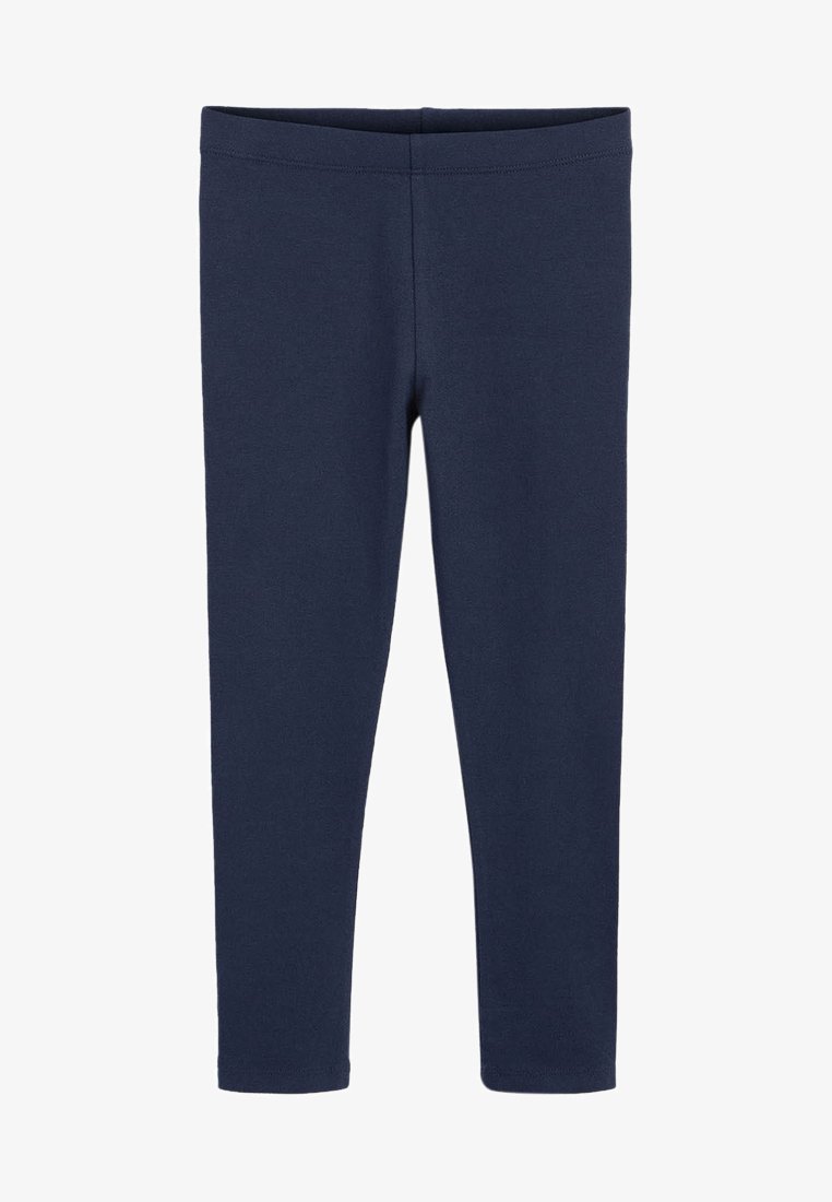Marineblauwe legging gemaakt van rekbare katoen. Kenmerkt zich door een gladde, lichtjes gestructureerde oppervlakte en een aansluitend ontwerp met een elastische tailleband.