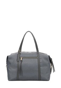Borsa a tracolla grigia con texture, doppie maniglie, tasche con zip e un motivo sottile. Gli accenti in metallo dorato migliorano la funzionalità e il design.