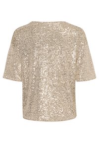 Top doré à manches courtes entièrement couvert de sequins brillants, avec un ourlet droit et une coupe légèrement boxy.