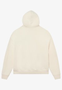 Krämfärgad hoodie i bomullsblandning, har huva, långa ärmar samt ribbade muddar och fåll. Slät textur, minimalistisk design.