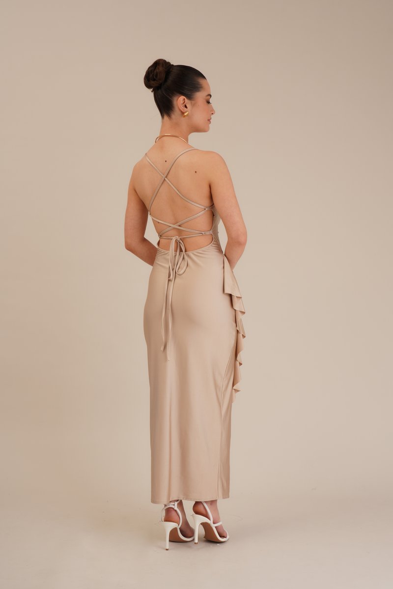 white christmas dresses Betsy & Adam Women's Glitter Knit Off-The-Shoulder Gown - Champagne main image 0