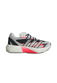 Lightweight running shoe with a gray mesh upper, black accents, and pink highlights. Features a cushioned foam sole with "LIGHTSTRIKE" branding.