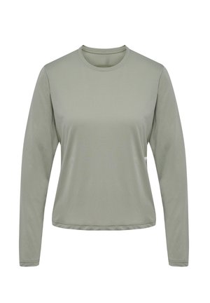 Langærmet skjorte i blødt, lysegrønt stof med rund hals. Har en glat tekstur og minimale sømme for et strømlinet look.