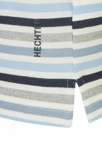 Gestreept katoenen overhemd in lichtblauw, marineblauw, grijs en wit. Bevat een klein "HECHTER"-logo nabij de zoom en zijsplitten.