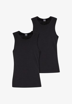 Fekete ujjatlan trikók, pamutkeverék anyagból készült. Kerek nyakkivágás, normál szabás, sima textúrával, látható minták nélkül.