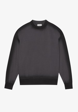 Black sweatshirt made of smooth fabric with a round neck, ribbed cuffs, and hem. Features a slightly relaxed fit and no visible patterns.