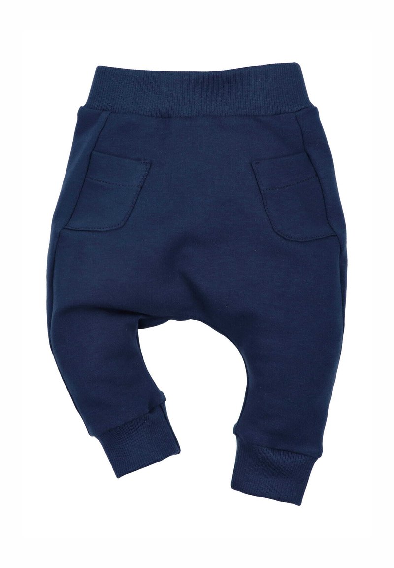 Marineblaue Sweatpants für Kleinkinder mit weichem Stoff, elastischem Bund und zwei Fronttaschen. An den Knöcheln umgeschlagen für einen engen Sitz.